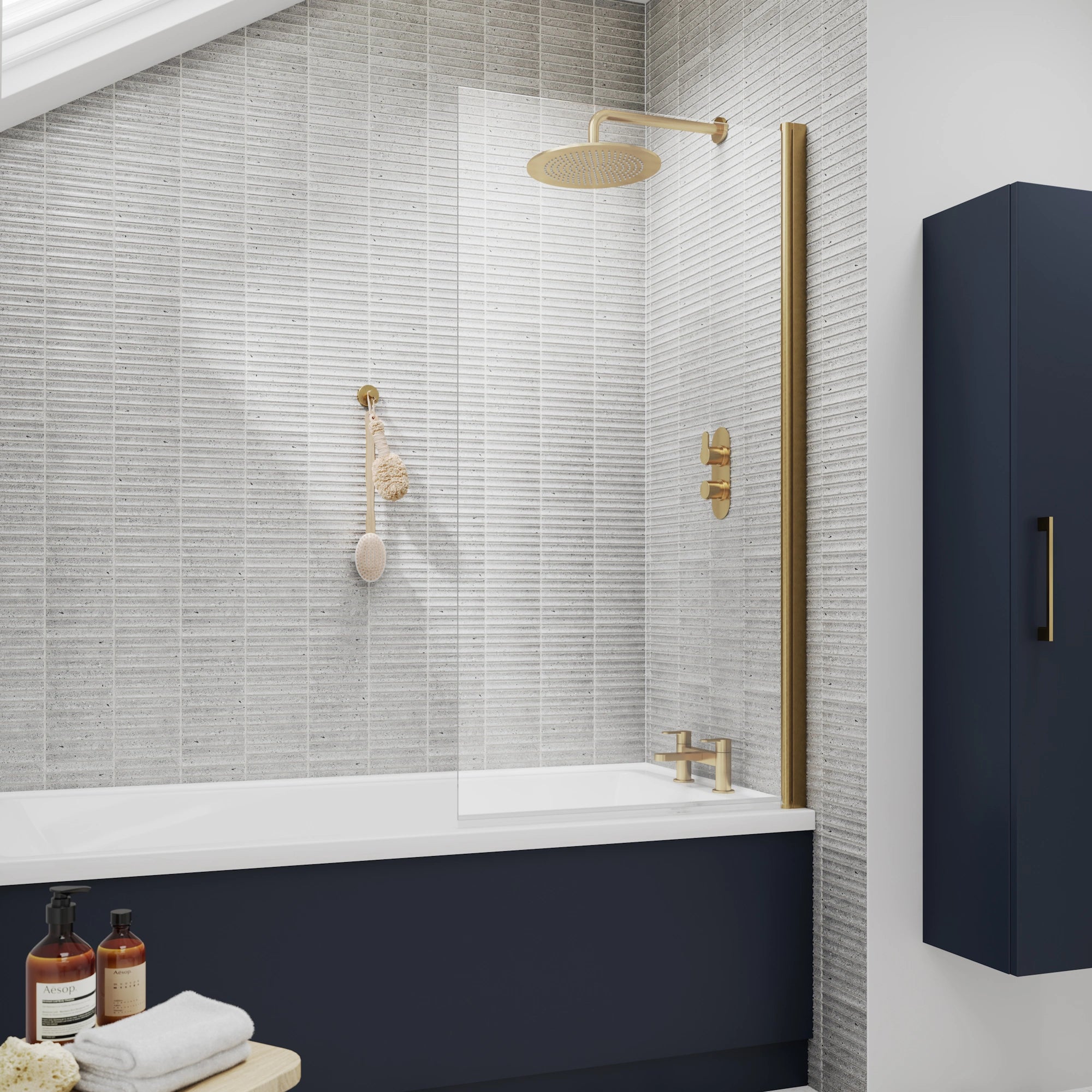 Nuie Straight Square Frameless Bath Screen 800mm