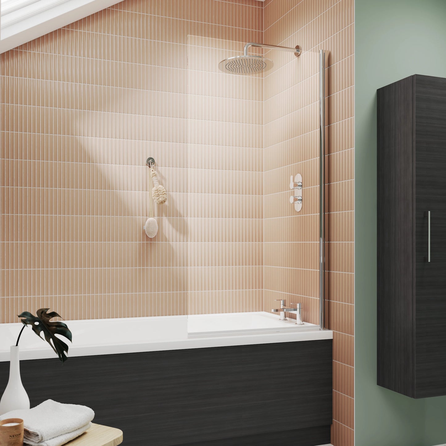 Nuie Straight Square Frameless Bath Screen 800mm