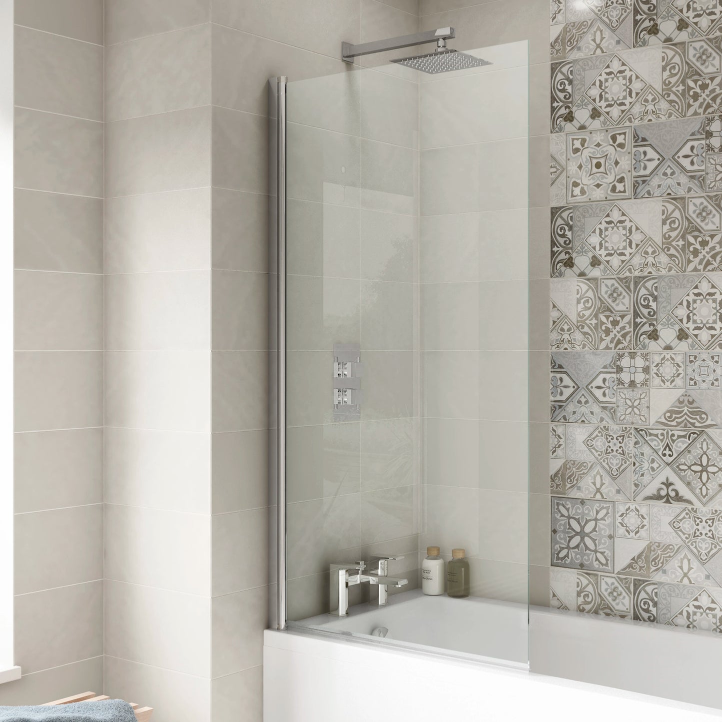 Nuie Straight Square Frameless Bath Screen 800mm