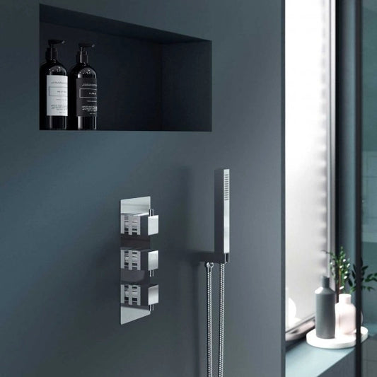 Nuie Chrome Square Handle Triple Thermostatic Concealed Shower Valve