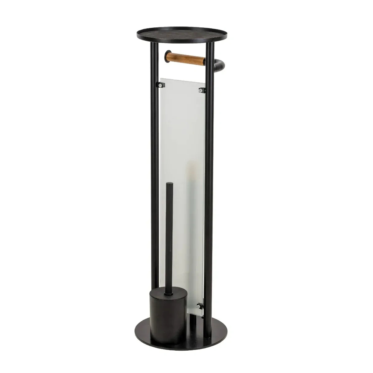 Croydex Matt Black & Bamboo Floor Standing Bathroom Butler Toilet Roll Holder