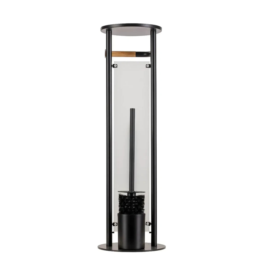 Croydex Matt Black & Bamboo Floor Standing Bathroom Butler Toilet Roll Holder