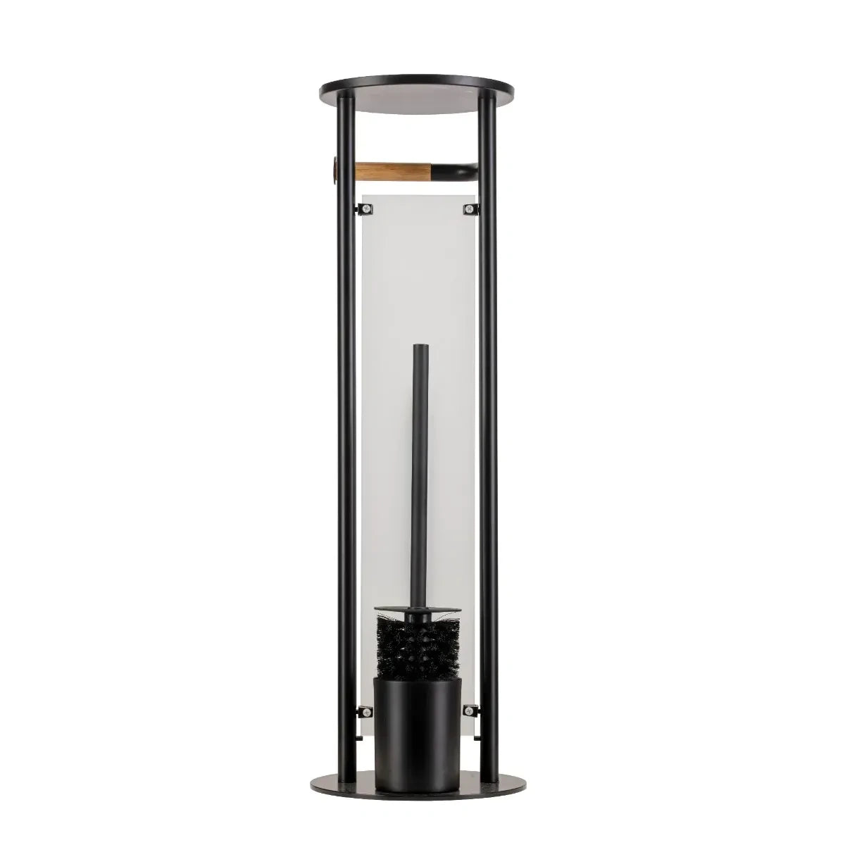 Croydex Matt Black & Bamboo Floor Standing Bathroom Butler Toilet Roll Holder