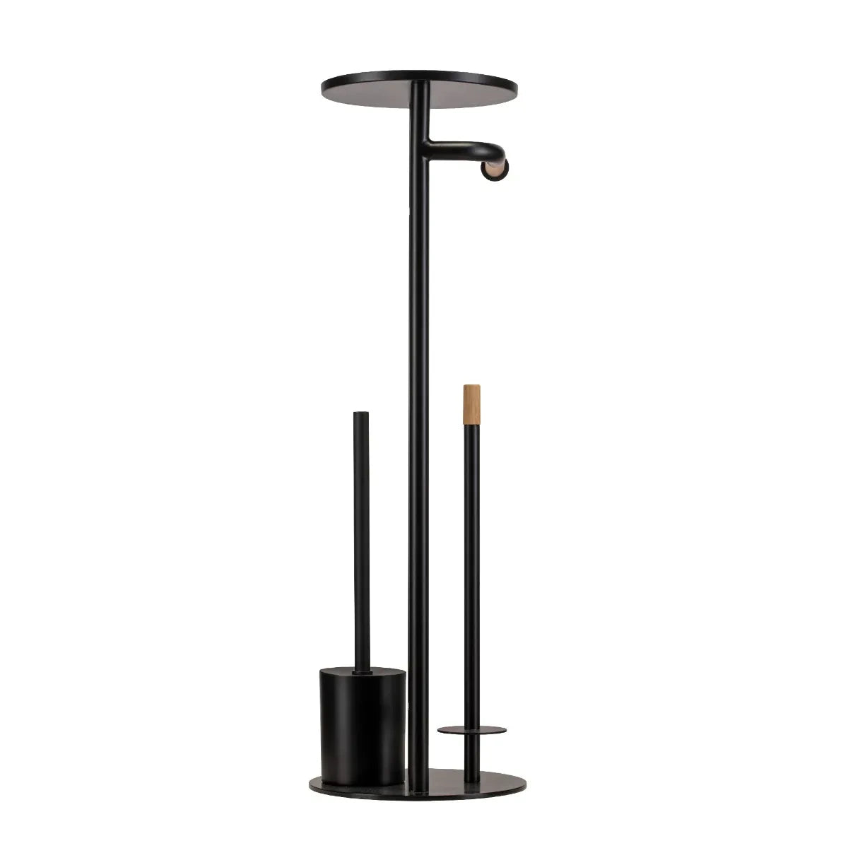 Croydex Matt Black & Bamboo Floor Standing Bathroom Butler Toilet Roll Holder