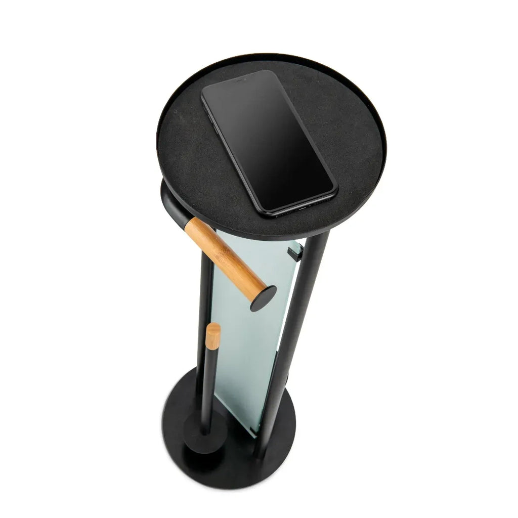 Croydex Matt Black & Bamboo Floor Standing Bathroom Butler Toilet Roll Holder