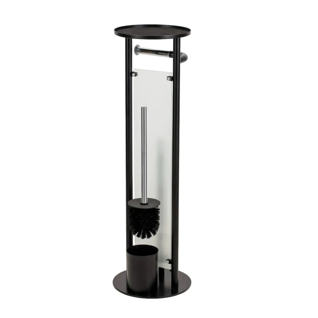 Croydex Matt Black & Chrome Floor Standing Bathroom Butler Toilet Roll Holder
