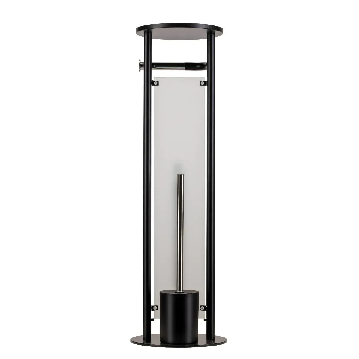 Croydex Matt Black & Chrome Floor Standing Bathroom Butler Toilet Roll Holder