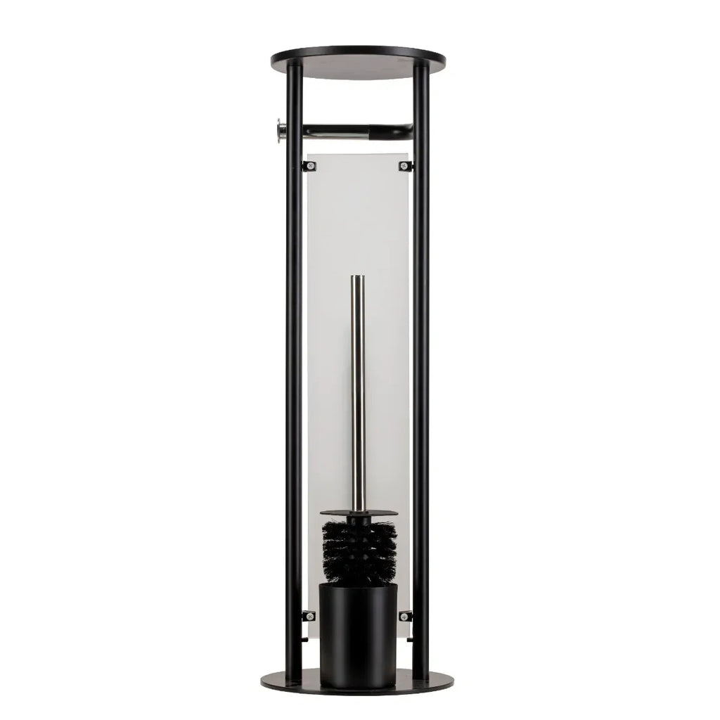 Croydex Matt Black & Chrome Floor Standing Bathroom Butler Toilet Roll Holder