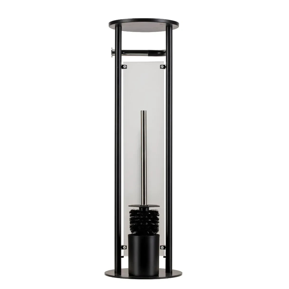 Croydex Matt Black & Chrome Floor Standing Bathroom Butler Toilet Roll Holder