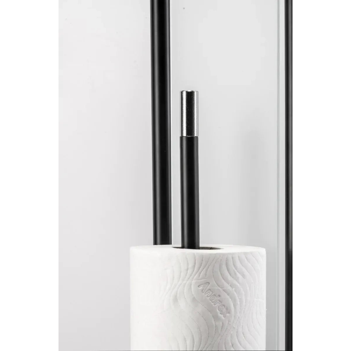 Croydex Matt Black & Chrome Floor Standing Bathroom Butler Toilet Roll Holder