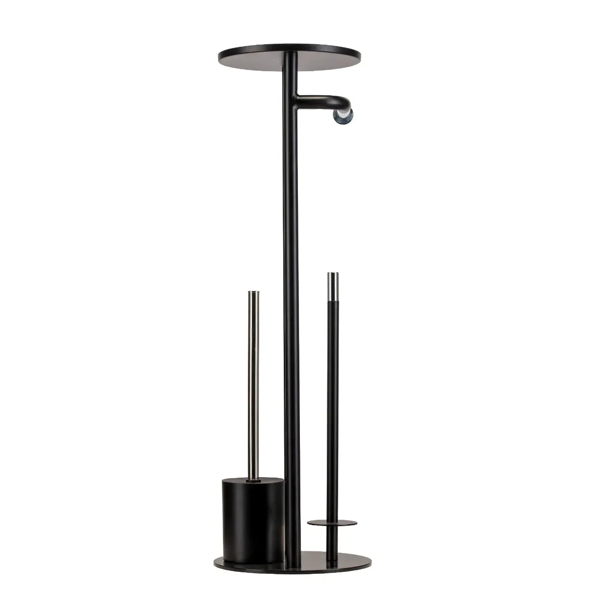 Croydex Matt Black & Chrome Floor Standing Bathroom Butler Toilet Roll Holder