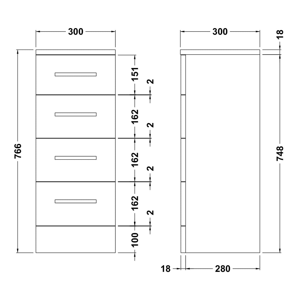 Nuie Mayford Floor Standing Gloss White 4 Drawer Unit