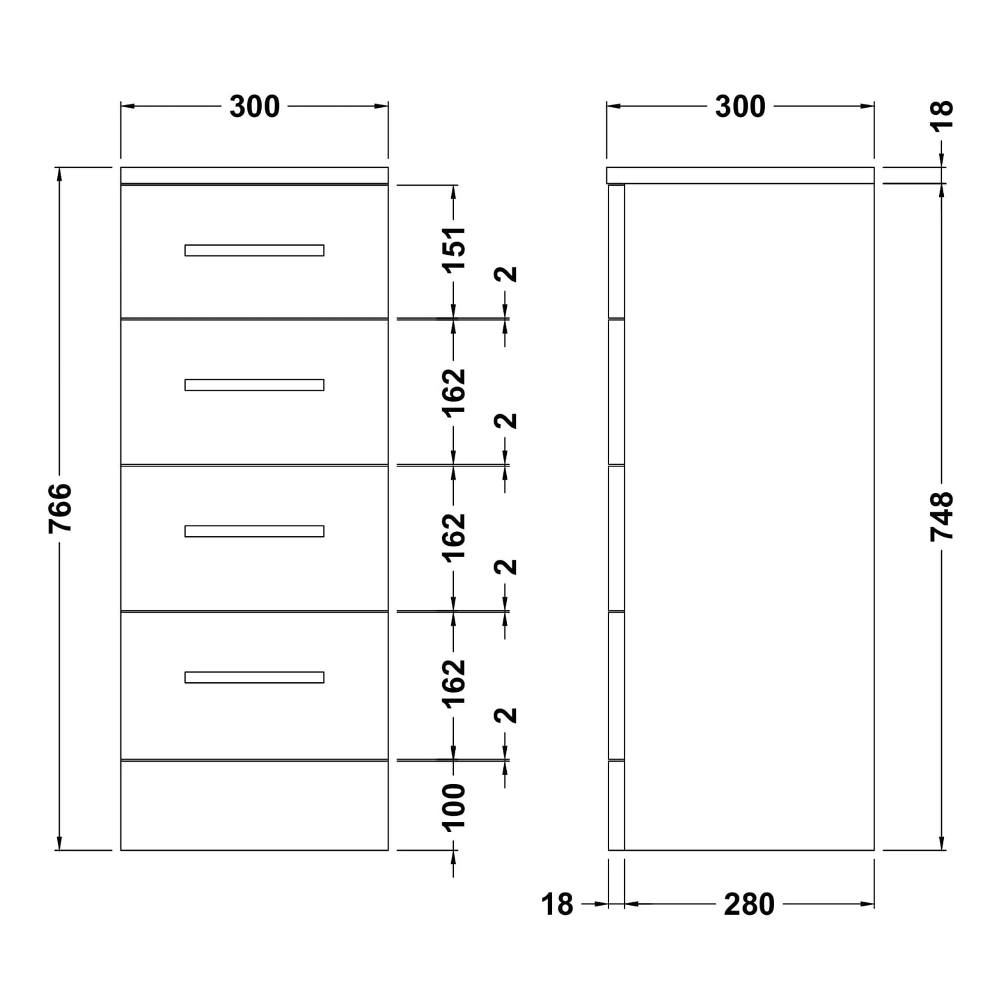 Nuie Mayford Floor Standing Gloss White 4 Drawer Unit