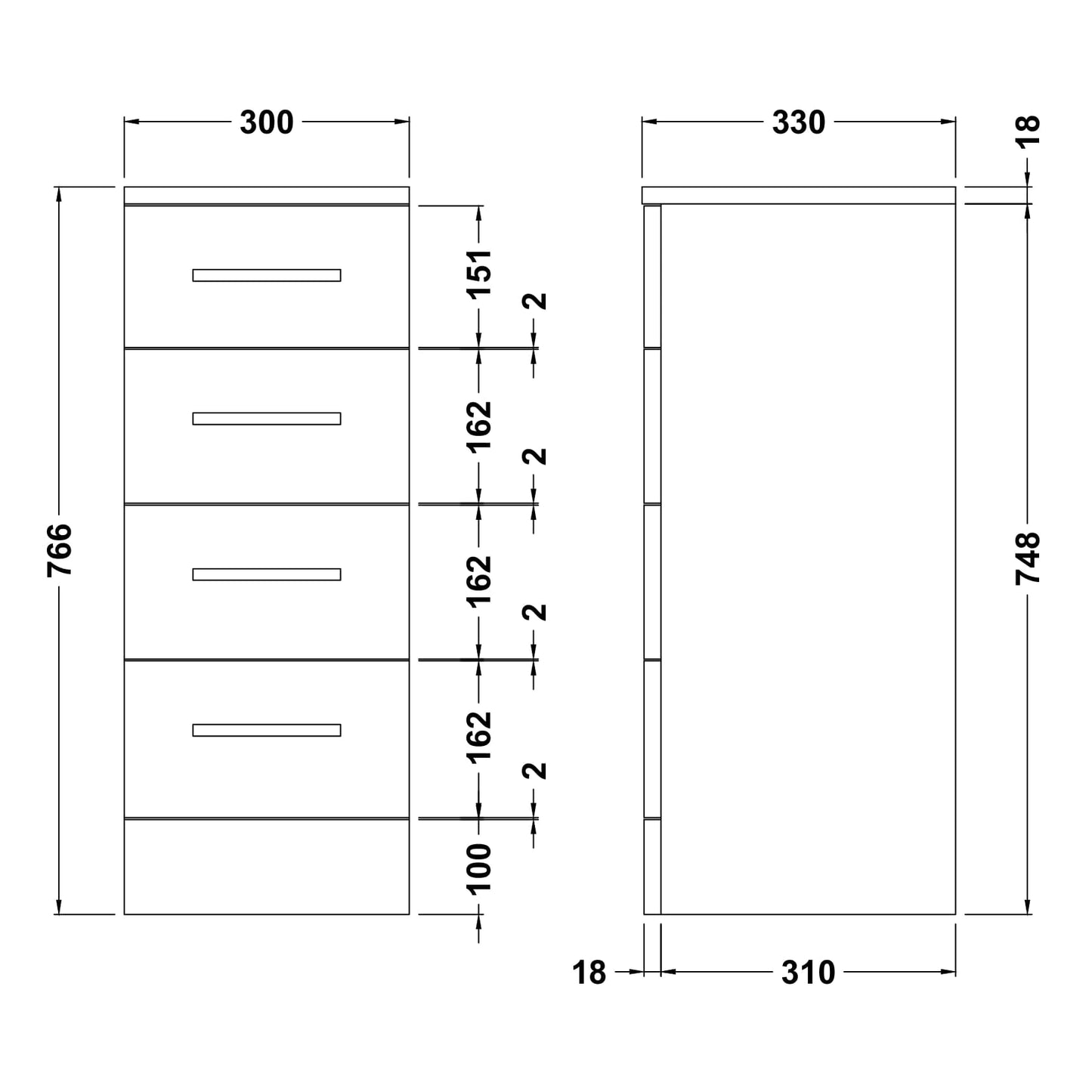 Nuie Mayford Floor Standing Gloss White 4 Drawer Unit