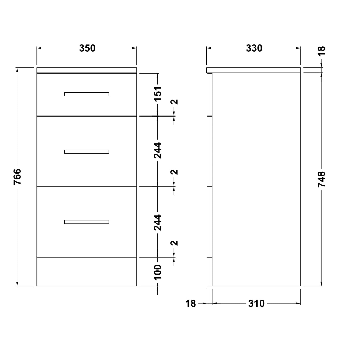 Nuie Mayford Floor Standing Gloss White 3 Drawer Unit