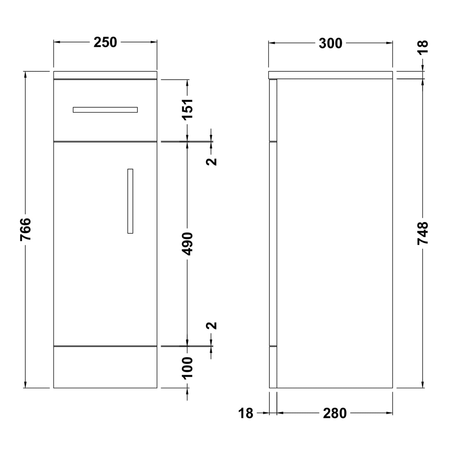 Mayford Floor Standing Single Door and Drawer Cabinet 250mm