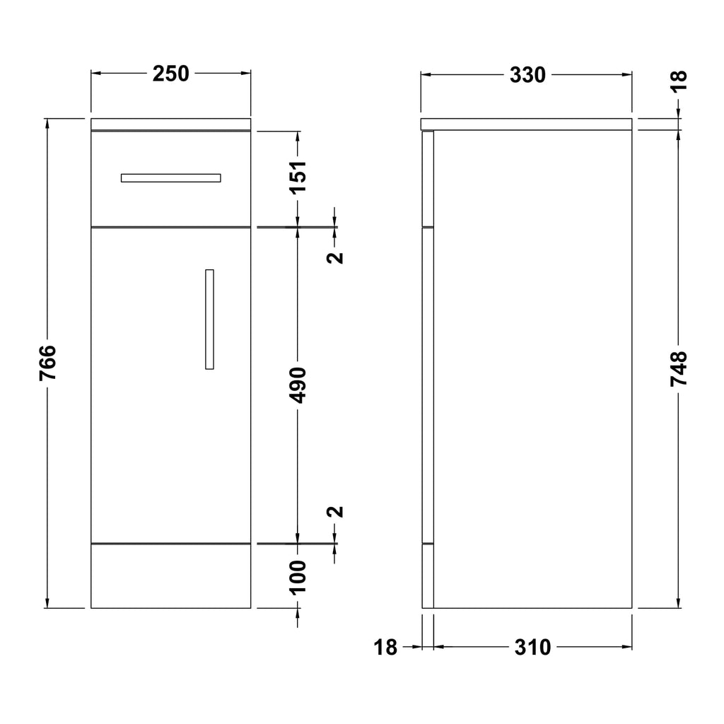 Mayford Floor Standing Single Door and Drawer Cabinet 250mm