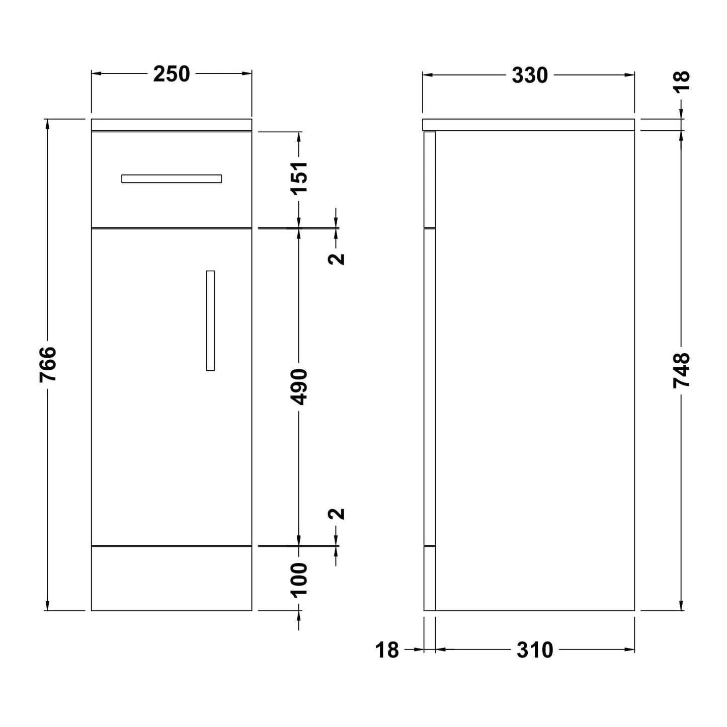 Mayford Floor Standing Single Door and Drawer Cabinet 250mm