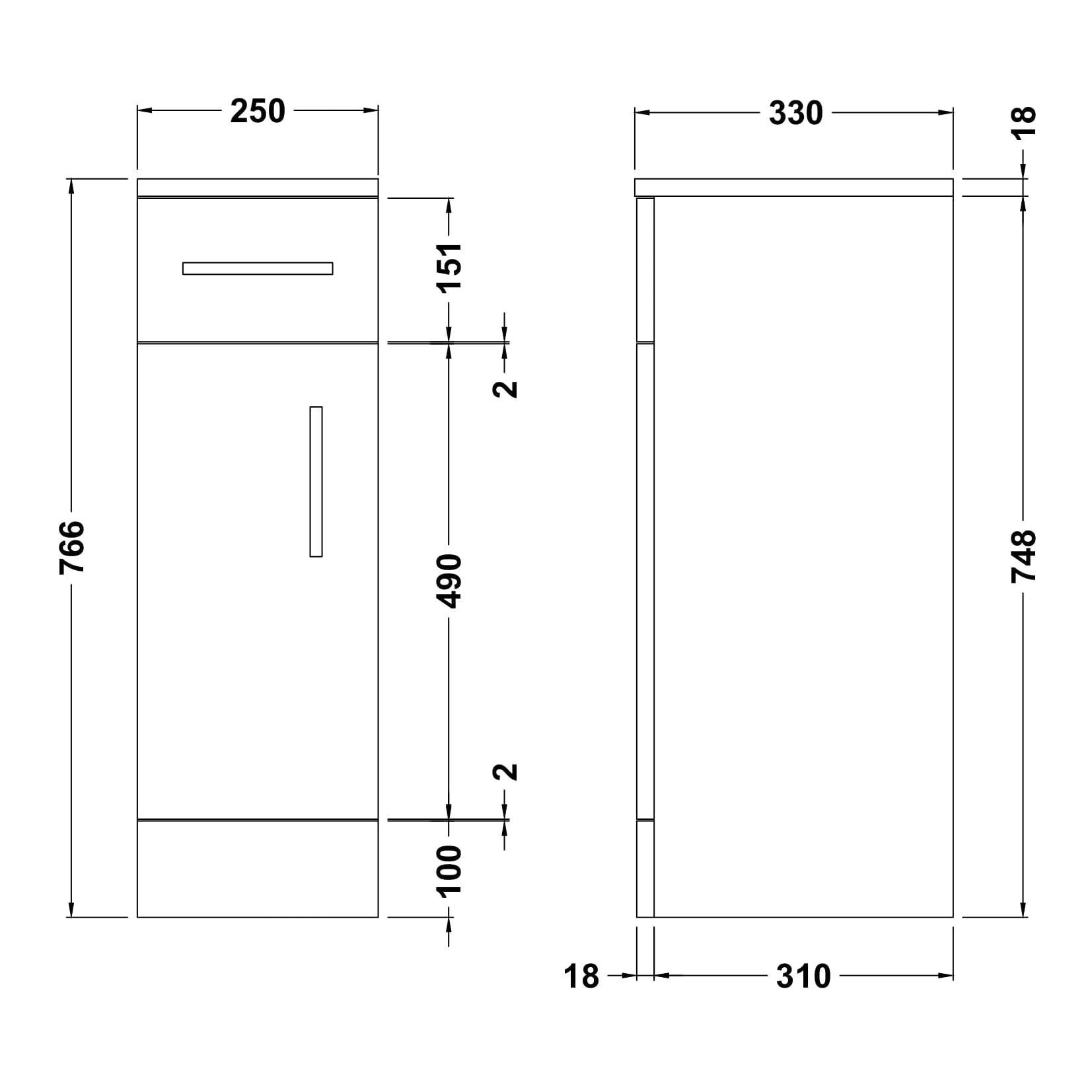 Mayford Floor Standing Single Door and Drawer Cabinet 250mm