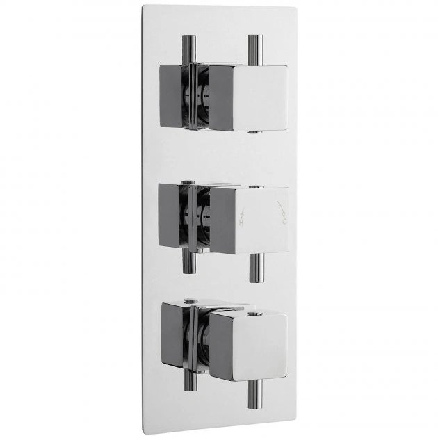 Nuie Chrome Square Handle Triple Thermostatic Concealed Shower Valve