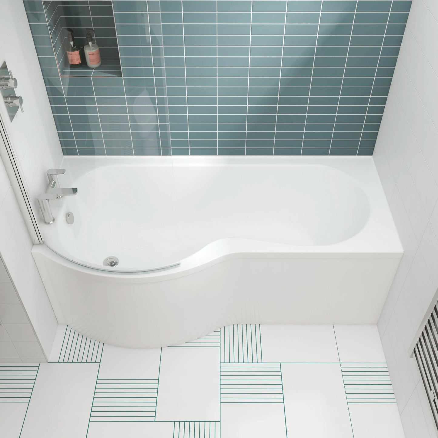 Nuie Square P Shaped Shower Bath