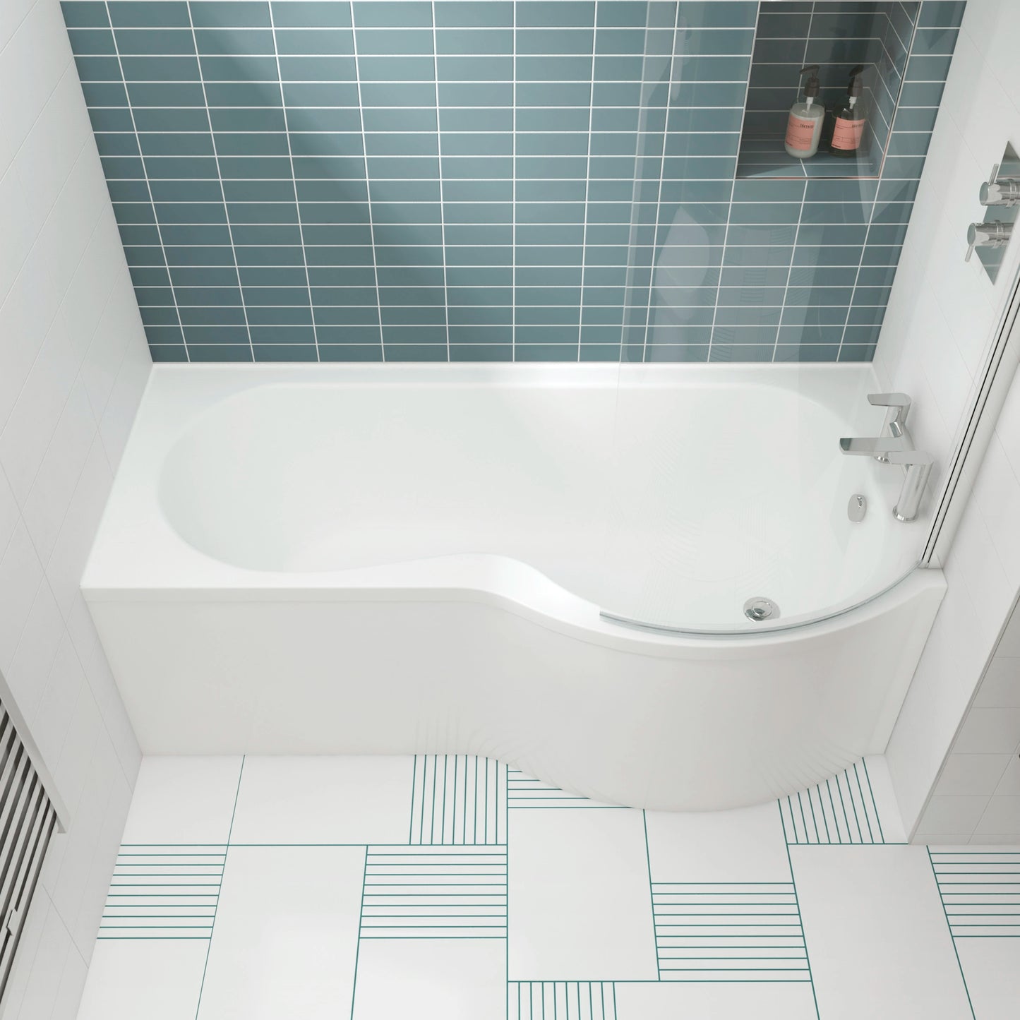 Nuie Square P Shaped Shower Bath