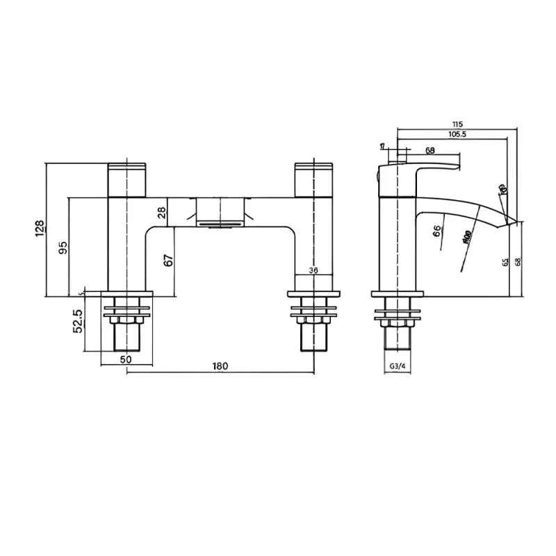 RAK Curve Black Bath Filler Tap Pillar Mounted