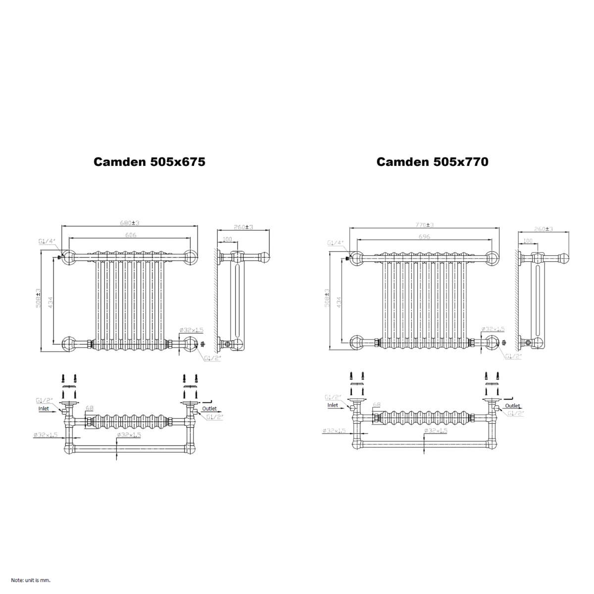 Reina Camden Steel Traditional Towel Rail Radiator