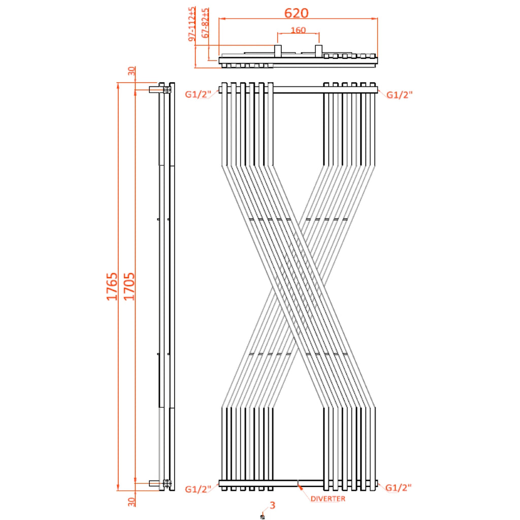 Reina Coredo Vertical Steel Designer Radiator 1760 x 620mm