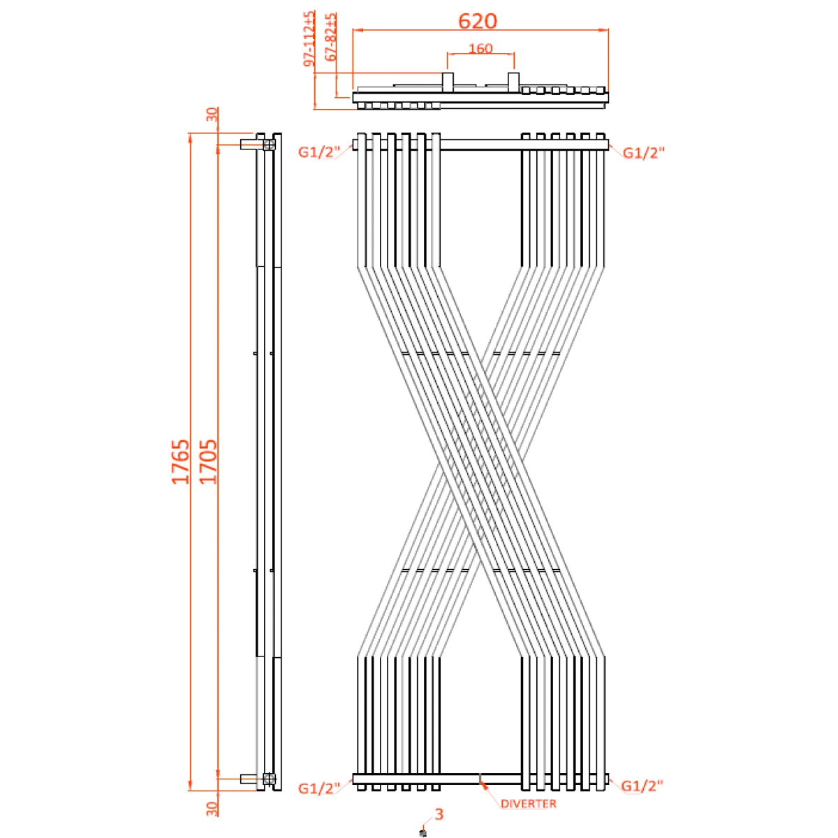 Reina Coredo Vertical Steel Designer Radiator 1760 x 620mm