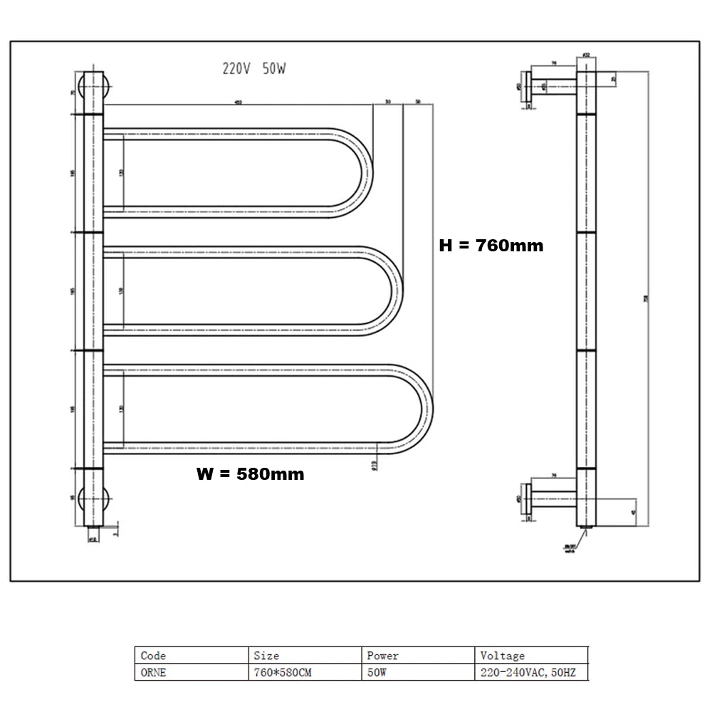 Reina Orne Electric Stainless Steel Towel Rail Radiator