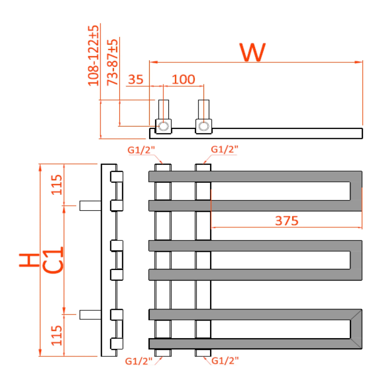 Reina Pietra Steel Designer Towel Rail Radiator
