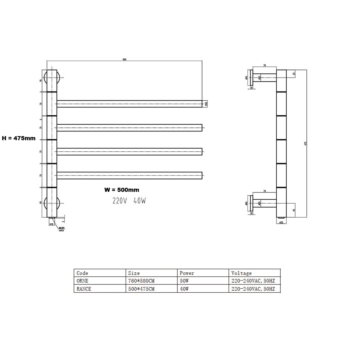 Reina Rance Electric Stainless Steel Towel Rail Radiator