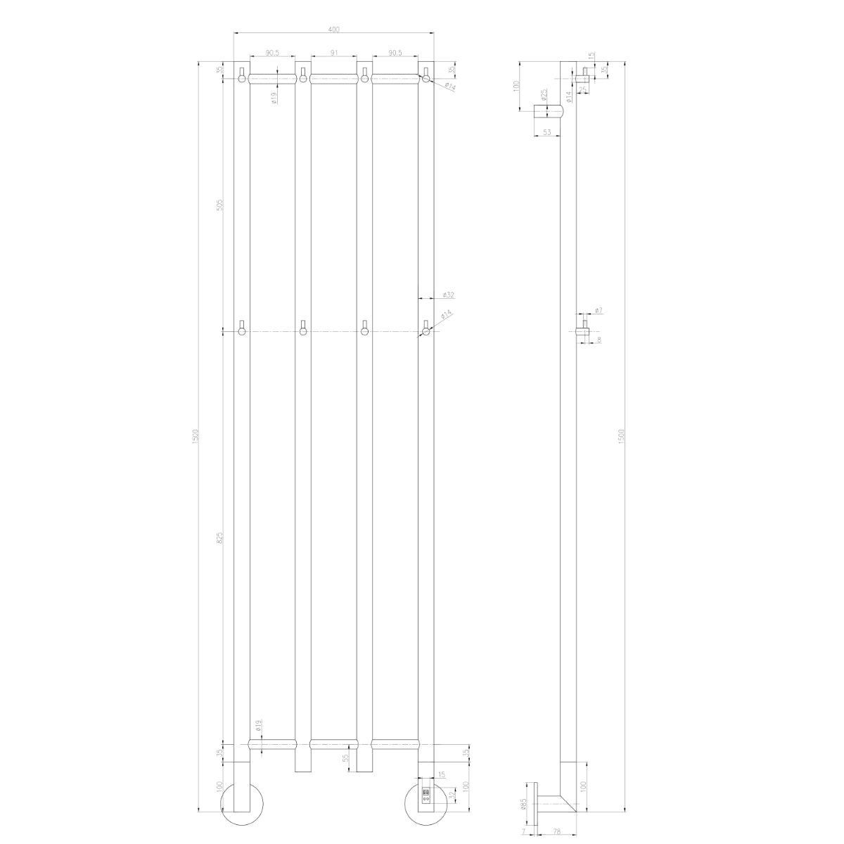 Reina Solara Electric Stainless Steel Towel Rail Radiator