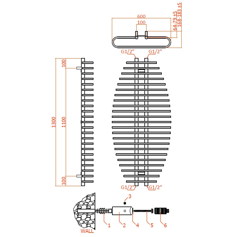 Reina Teano Chrome Steel Designer Towel Rail Radiator 1300 x 600mm