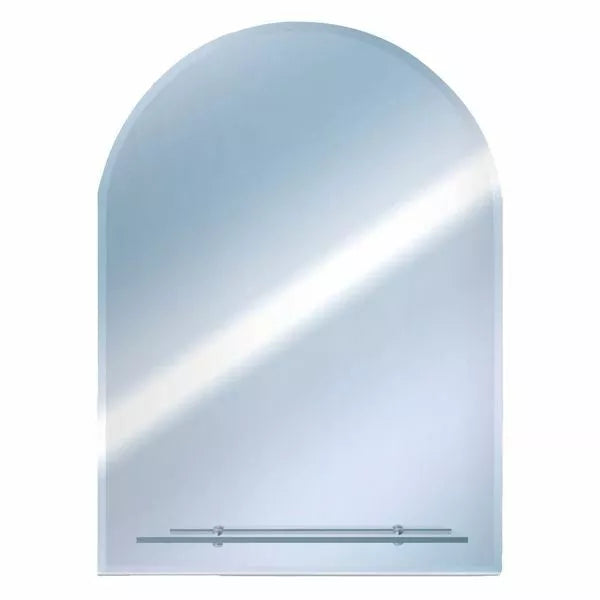 Portrait Round Top Bevelled Mirror with Glass Shelf Euroshowers 500x400mm