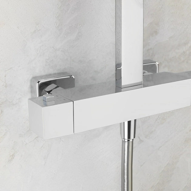 Eden Bathrooms Cube Bar Shower Mixer with Shower Kit Fixed Head Chrome