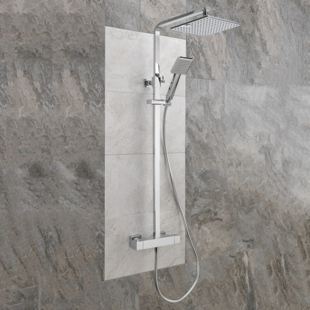 Eden Bathrooms Cube Bar Shower Mixer with Shower Kit Fixed Head Chrome