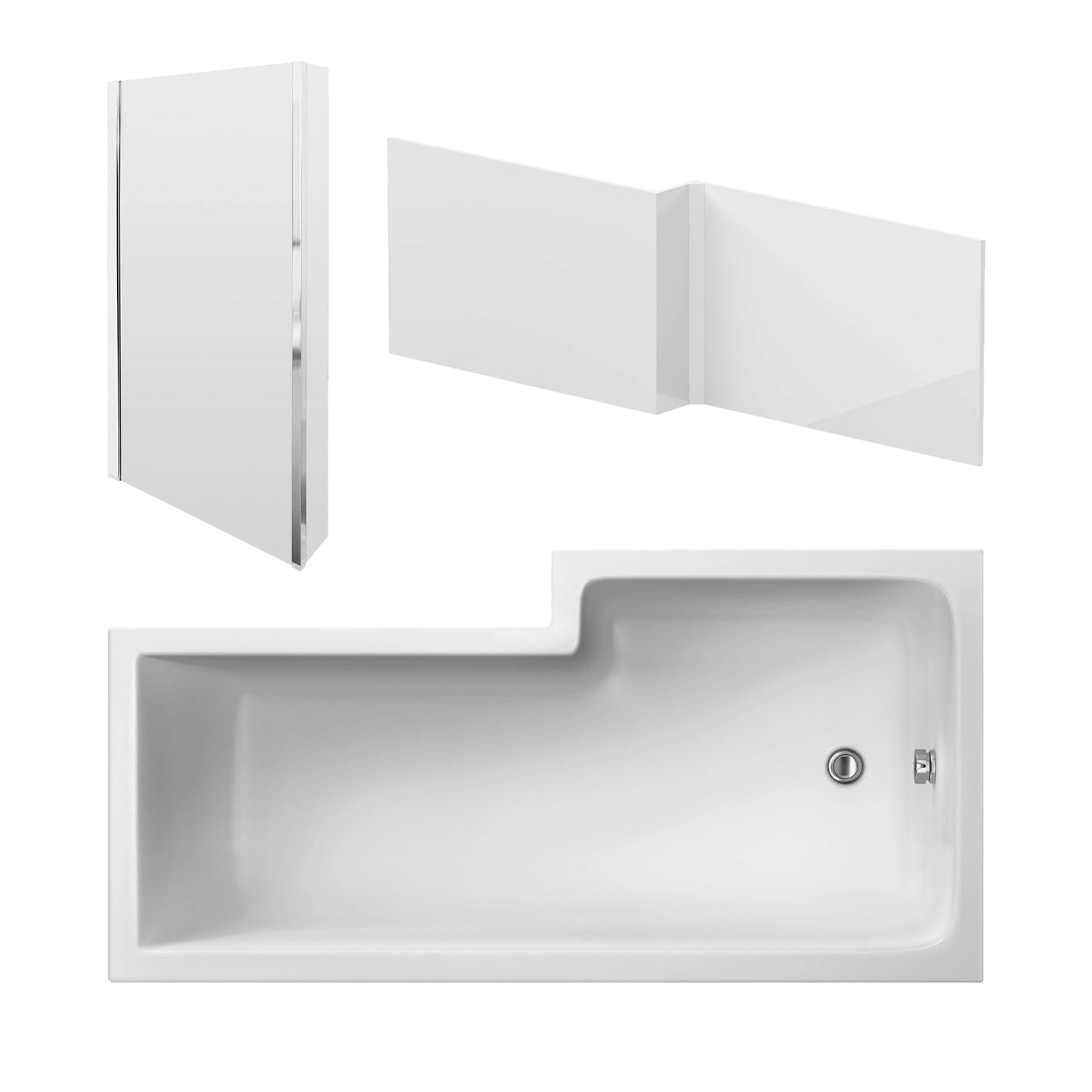 Nuie Square L Shaped Shower Bath with Screen and Panels