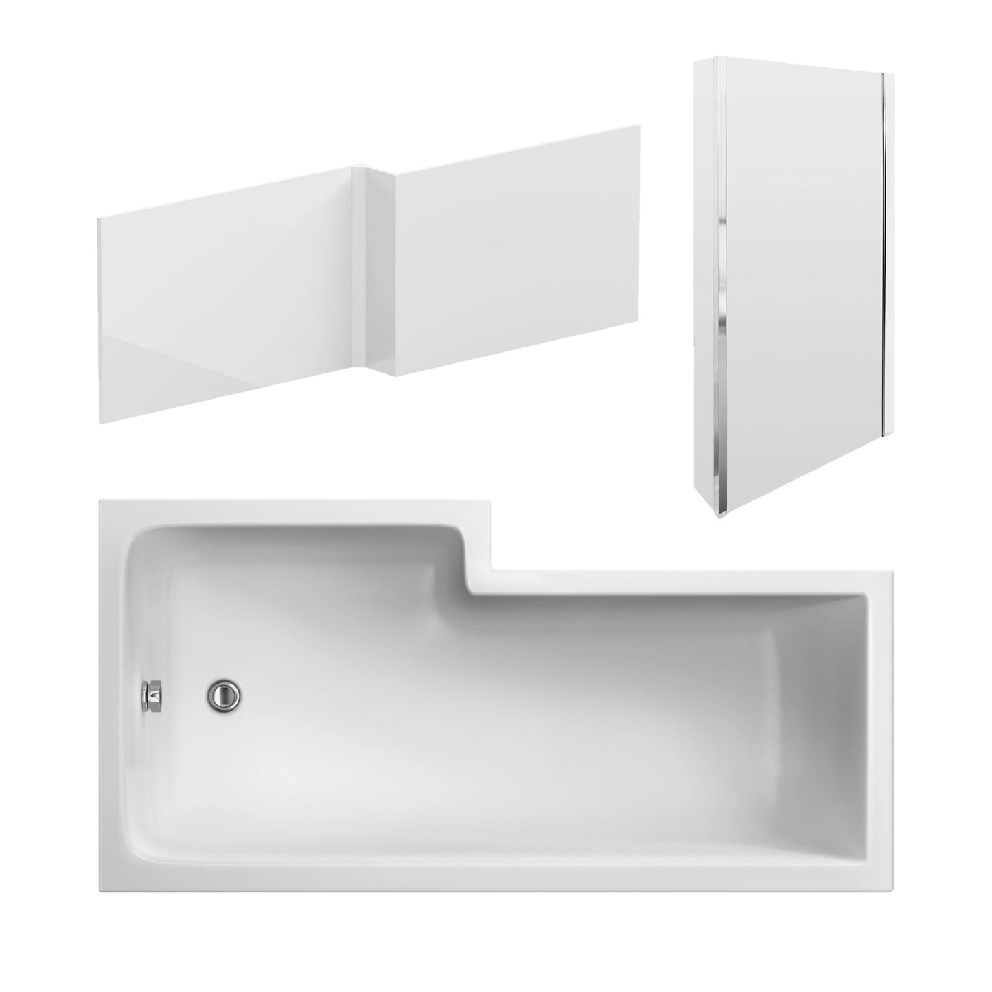 Nuie Square L Shaped Shower Bath with Screen and Panels