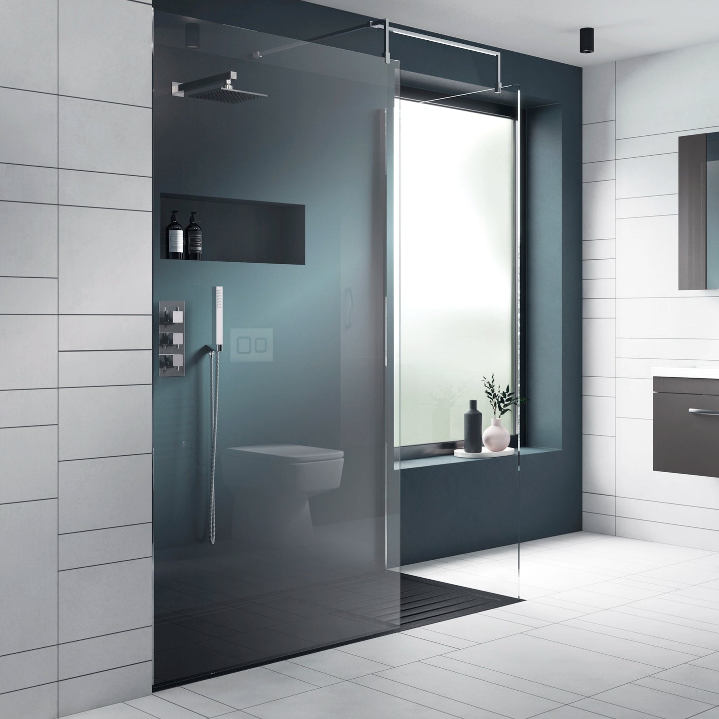 Nuie Frameless Wetroom Screen with Support Bar