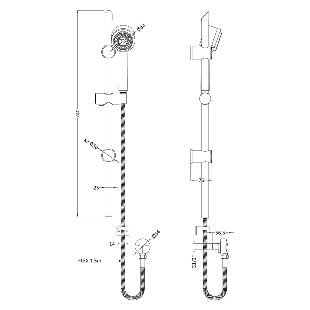 Nuie Modern Slide Rail Shower Kit Chrome