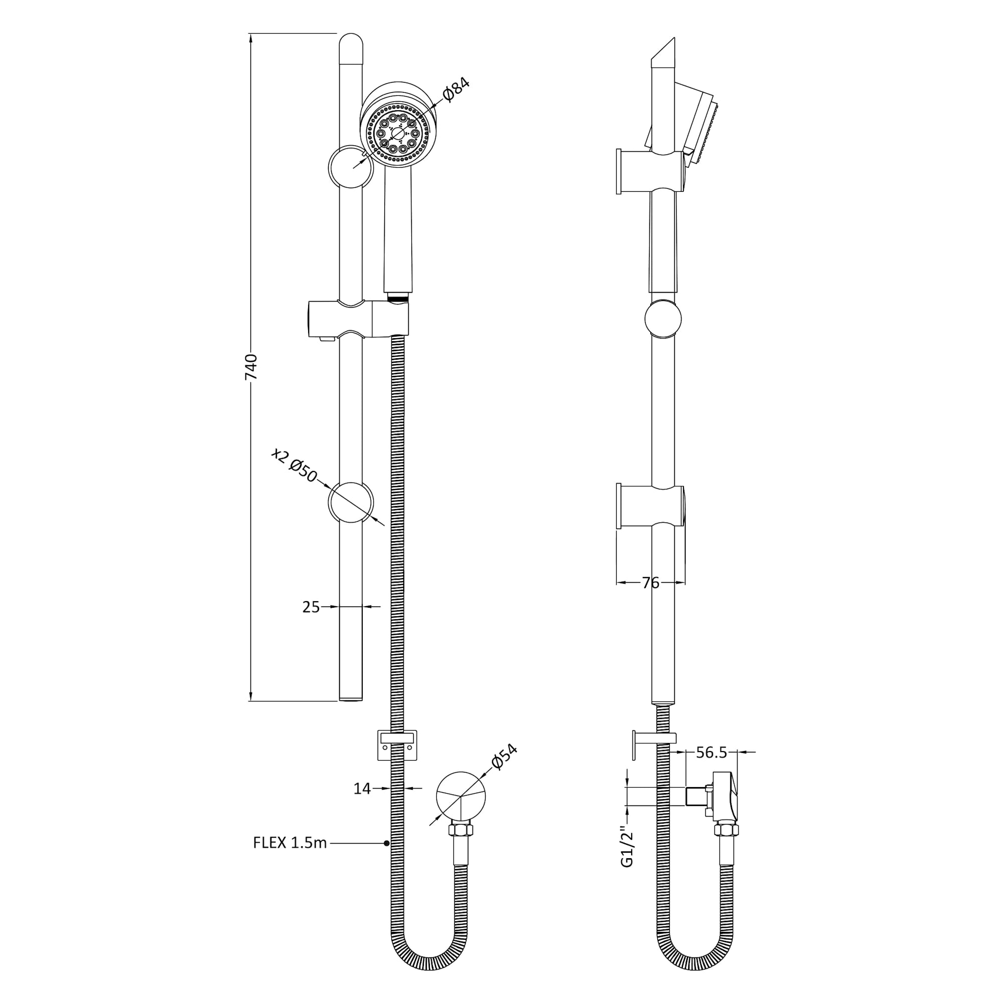 Nuie Modern Slide Rail Shower Kit Chrome