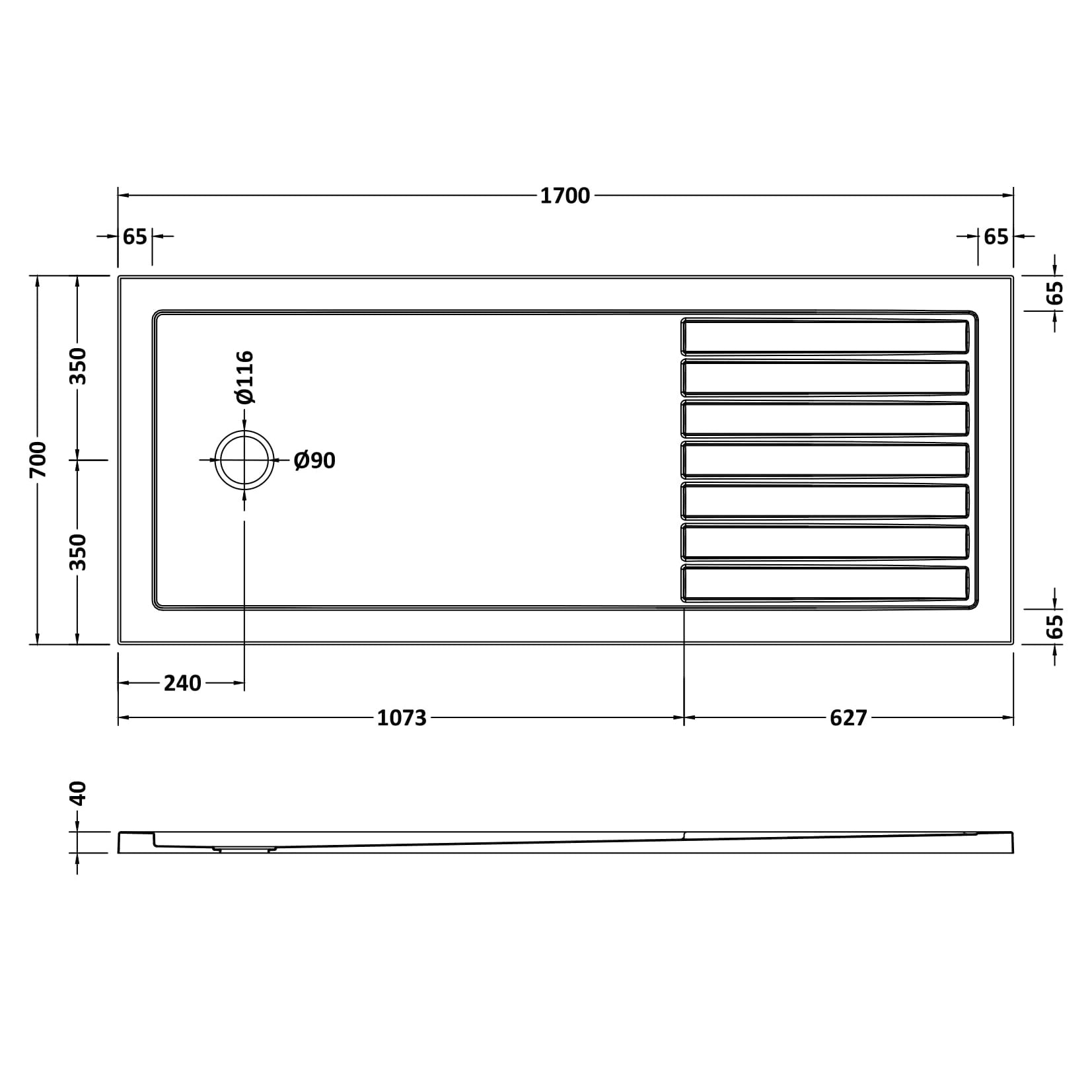Nuie Slate Grey Rectangle Walk-In Slimline Shower Tray