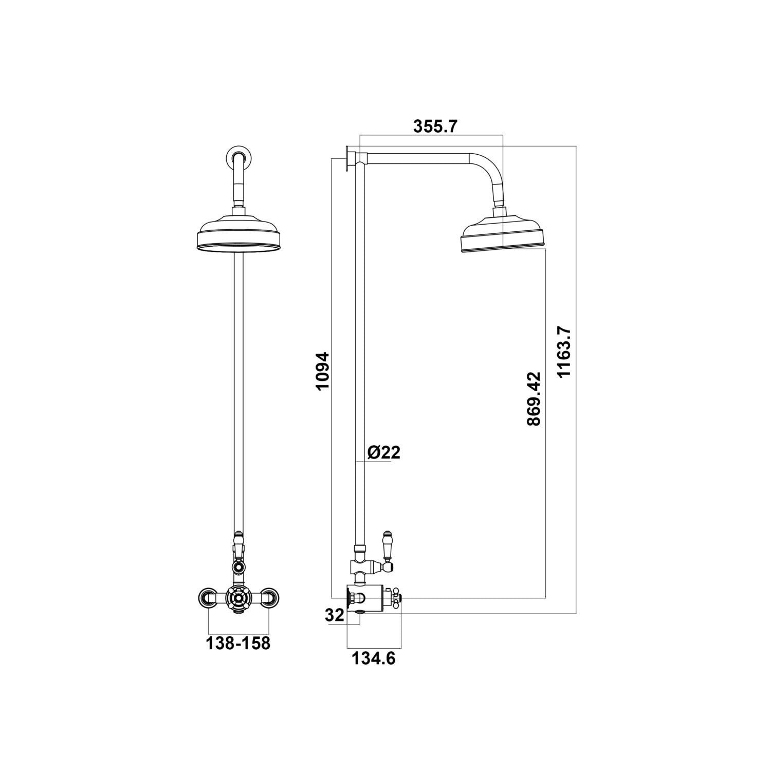 Traditional Round Rigid Riser Shower with Fixed Head