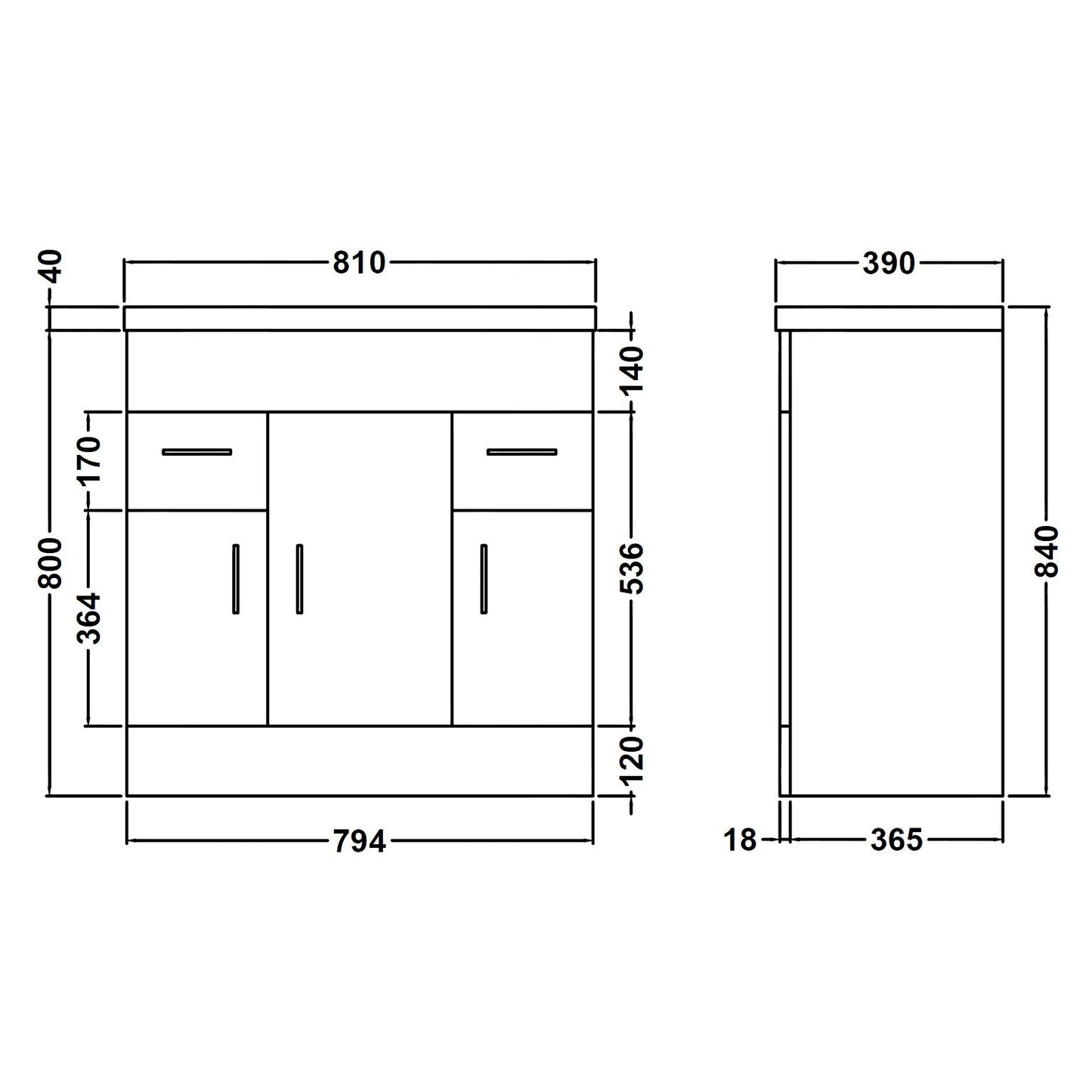 Eden Floor Standing 3 Door 2 Drawer Basin Sink Vanity Unit