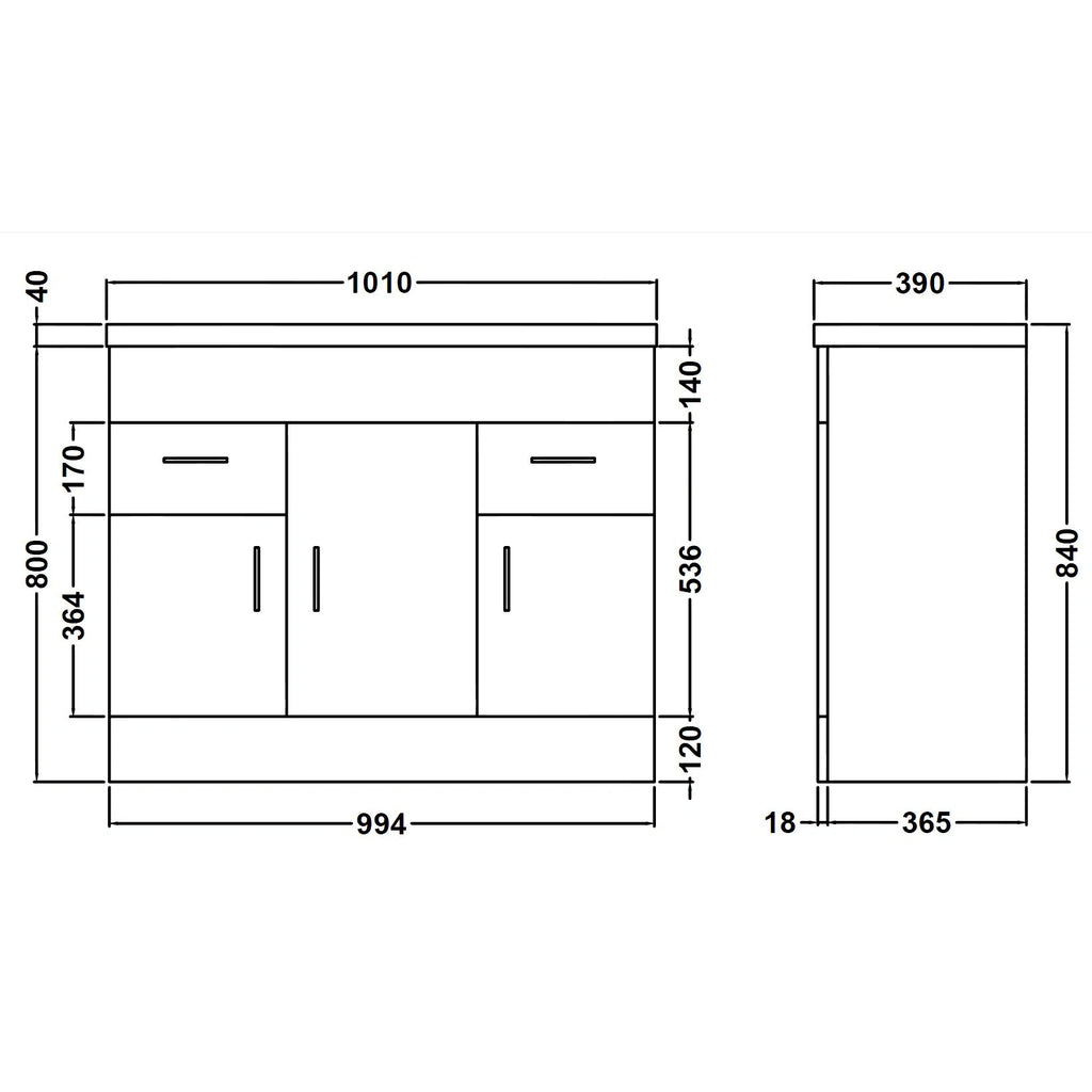 Eden Floor Standing 3 Door 2 Drawer Basin Sink Vanity Unit