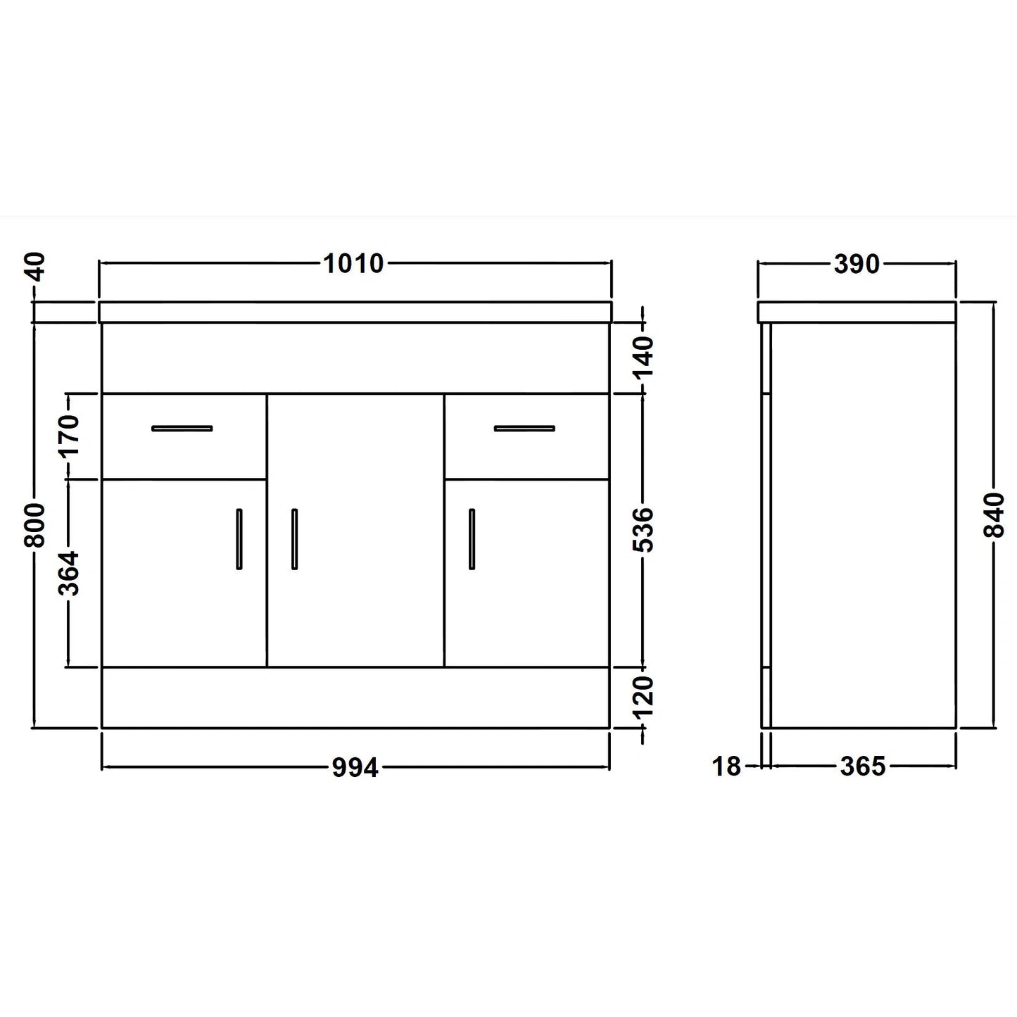 Eden Floor Standing 3 Door 2 Drawer Basin Sink Vanity Unit