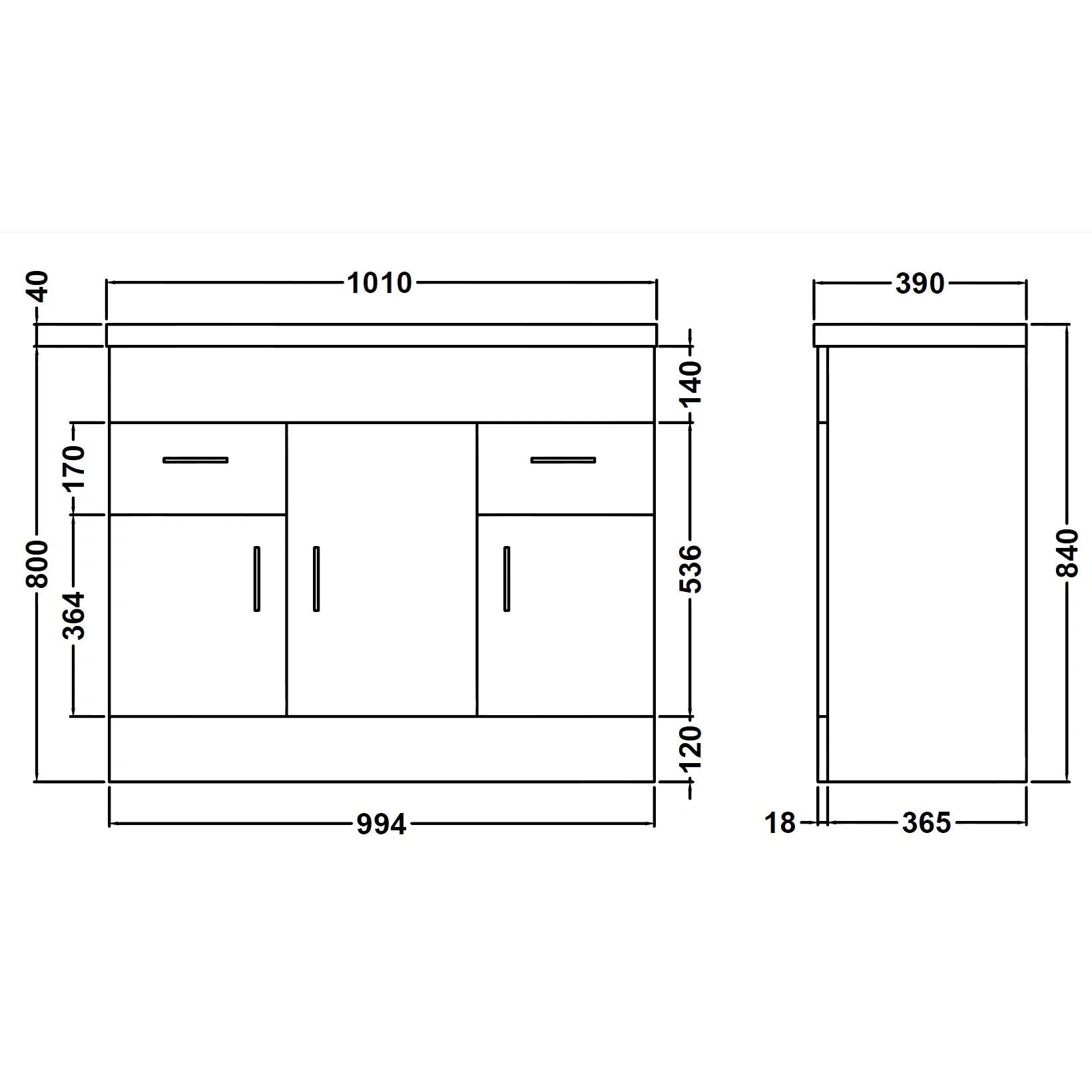 Eden Floor Standing 3 Door 2 Drawer Basin Sink Vanity Unit