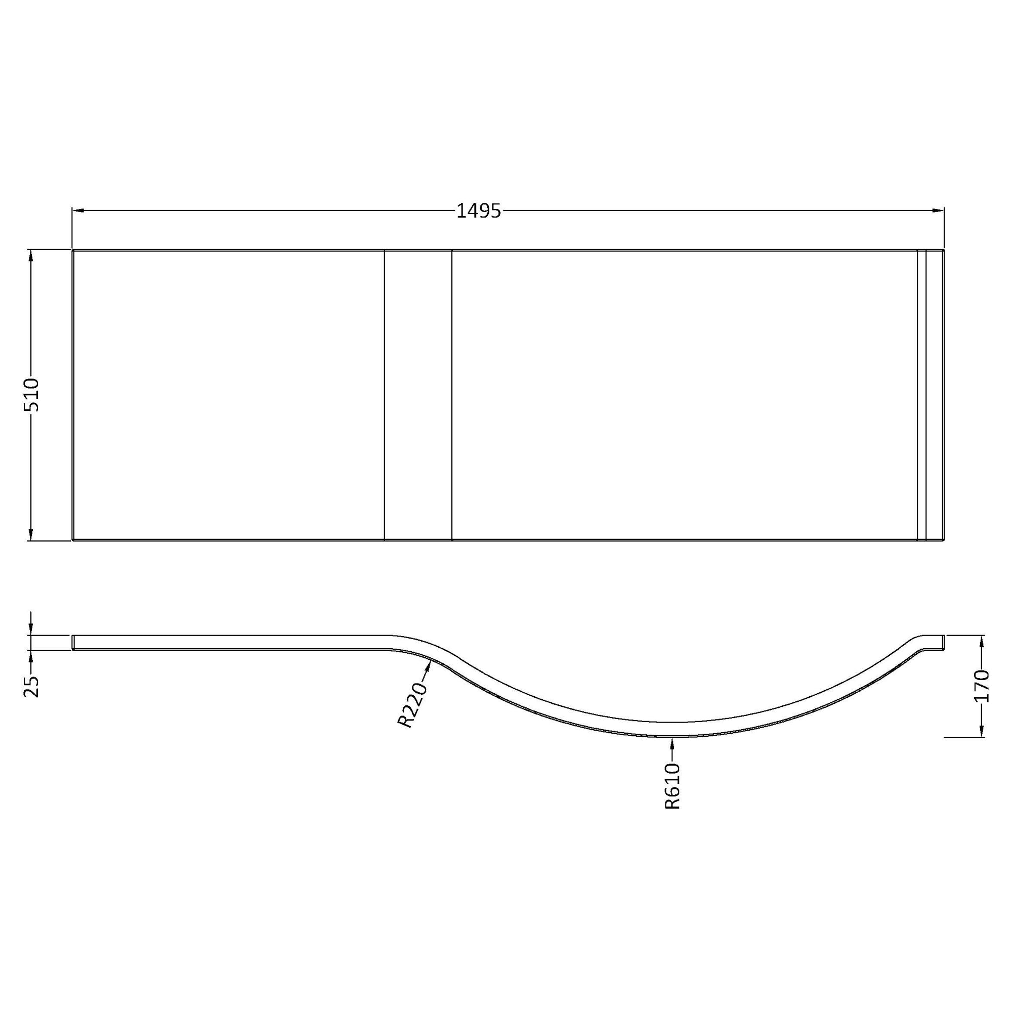 Nuie Waterproof White P-Shape Shower Bath Front Panel